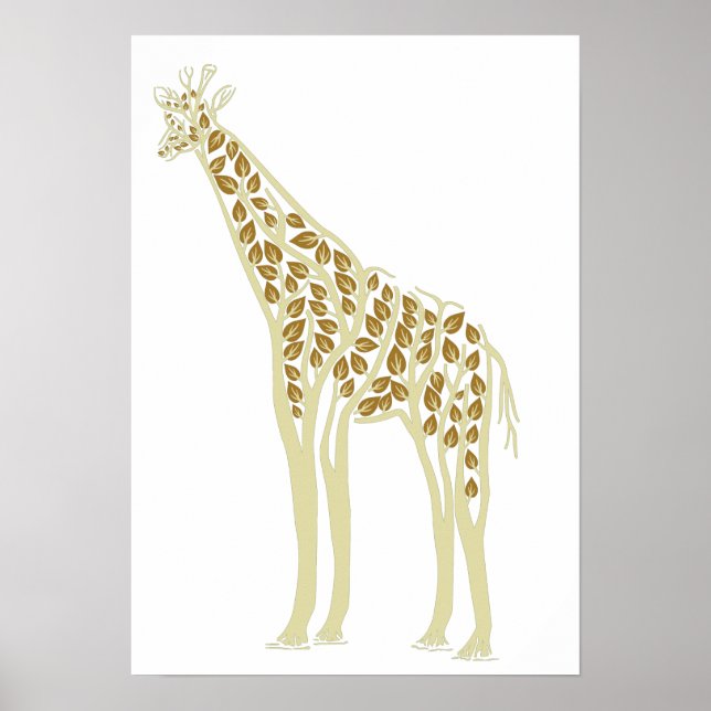Artistic African Giraffe Tree Blätter Nature Theme Poster (Vorne)