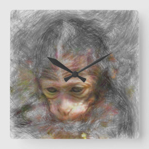 artistic animal monkey baby quadratische wanduhr