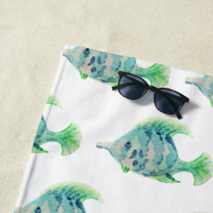 Artistic Animal Watercolor Blue Tropical Fish Strandtuch