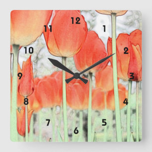 ARTISTIC ART RED TULIP FLOWERS Floral GARDEN Quadratische Wanduhr