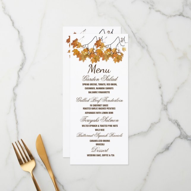 Artistic Automne Feuilles Menu Mariage (Devant/Arrière en situation)
