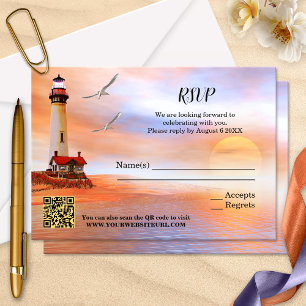 Artistic Beach Lighthouse Wedding RSVP Card Karte