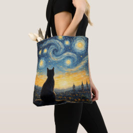 Artistic Black Cat & Celestial Town Reusable  Tasche