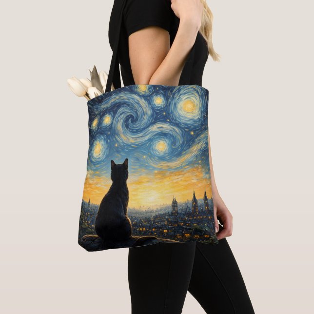 Artistic Black Cat & Celestial Town Reusable  Tasche (Von Nahem)