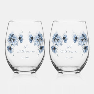 Artistic Blue Flowers Wedding Weinglas Ohne Stiel