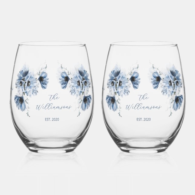 Artistic Blue Flowers Wedding Weinglas Ohne Stiel (Links)