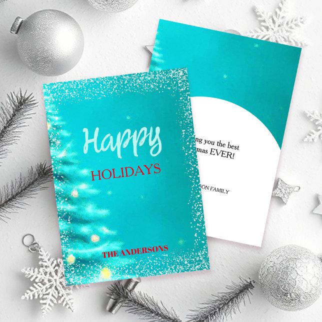 Artistic Blue Holiday Christmas Tree  Feiertagskarte (Von Creator hochgeladen)