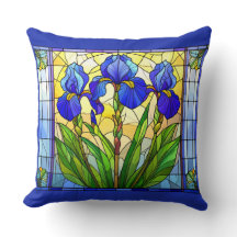 Artistic Blue Iris Floral Throw Kissen