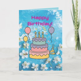 Artistic Blue White Cherry Blossom Birthday Card Karte