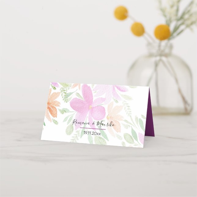 Artistic Boho Floral Watercolor Art Platzkarte (Vorderseite)