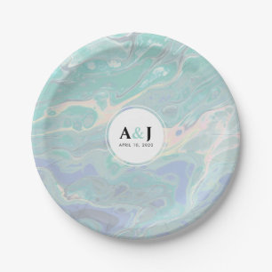 Artistic Boho Mint Marble Party Teller