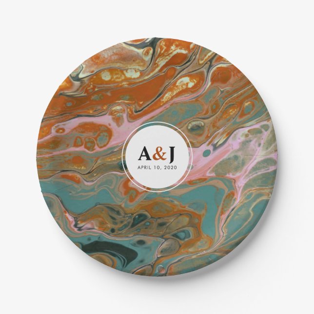 Artistic Boho Orange Marble Party Teller (Vorderseite)