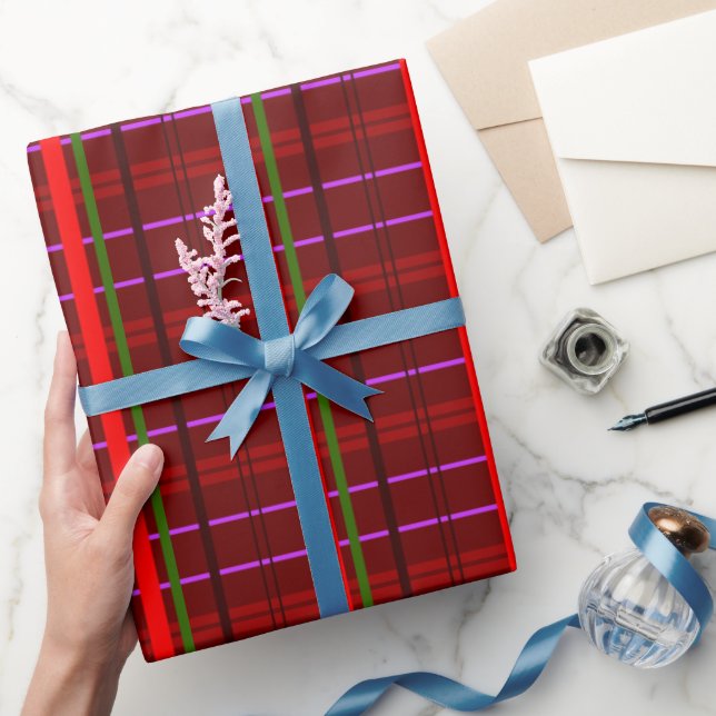 Artistic Checkered - Red Green Retro Stil Geschenkpapier (Schenken)