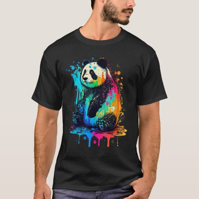 Artistic Colorful Pop painted Panda T-Shirt (Vorderseite)