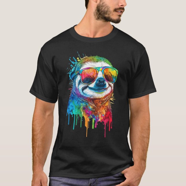 Artistic Colorful Pop painted Sloth T-Shirt (Vorderseite)