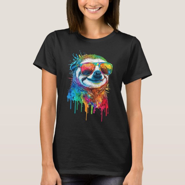 Artistic Colorful Pop painted Sloth T-Shirt (Vorderseite)