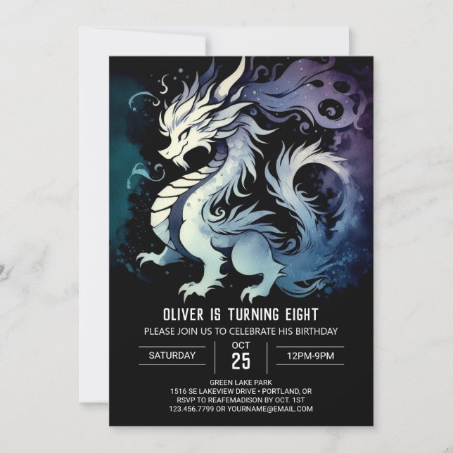 Artistic Dragon Birthday Editable Einladung (Vorderseite)