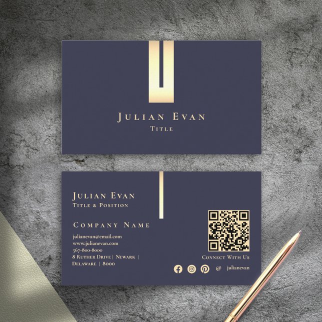 Artistic Elegant Detail Navy Blau und Gold Visitenkarte (Artistic Elegant Detail Navy Blue and Gold Business Card)