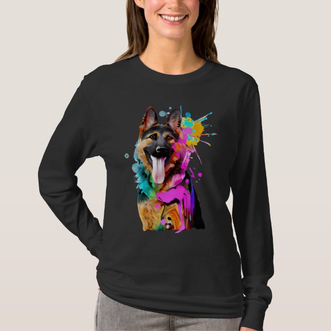 Artistic German Shepherd with Paint Splashes T-Shirt (Vorderseite)