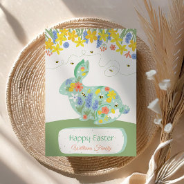 Artistic Green Happy Oaster Floral Bunny Rabbit Feiertagskarte