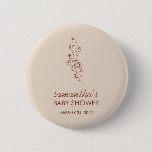 Artistic Hand Drawn Baby Shower Script with Flower Button (Vorderseite)