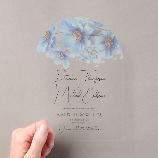 Artistic Handwritten Blue Himalayan Poppy Wedding  Acryleinladungen (Insitu (Handheld))