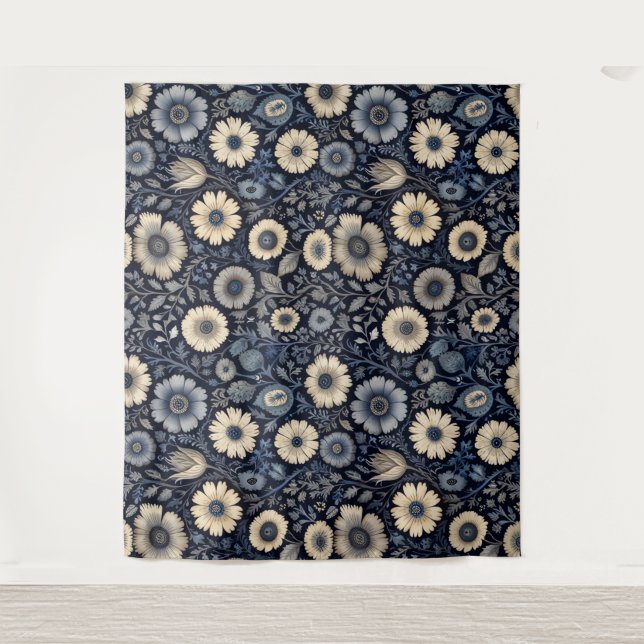 Artistic Indigo Florals | Design für Aquarellmuste Wandteppich (Vorderseite)