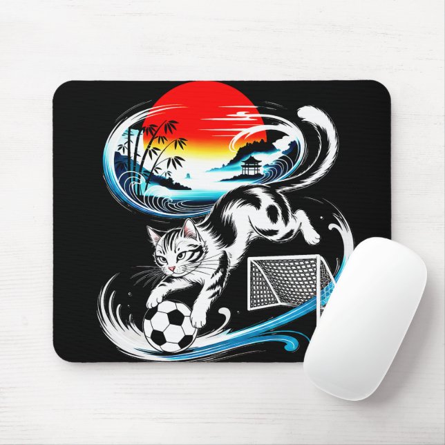 Artistic Japanese Soccer Cat for gaming, office Mousepad (Mit Mouse)