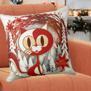 Artistic Merry Catmas Kitty Christmas Pillow Kissen