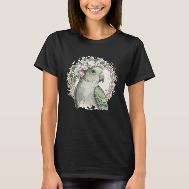 Artistic Monk Parakeet Quaker Parrot Bird Flower C T-Shirt (Vorderseite)