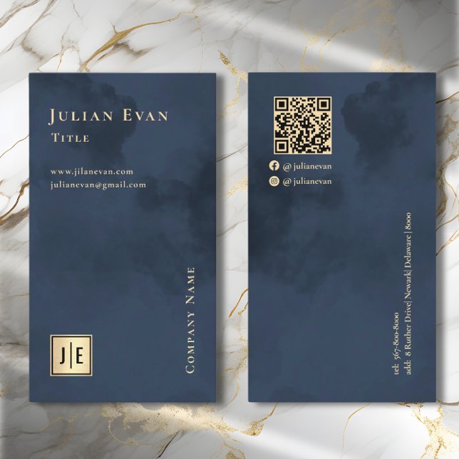 Artistic Navy Blue Gold Luxe Monogram Visitenkarte (Von Creator hochgeladen)