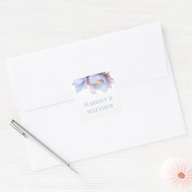 Artistic Pastel Botanical Florals Wedding Quadratischer Aufkleber (Umschlag)
