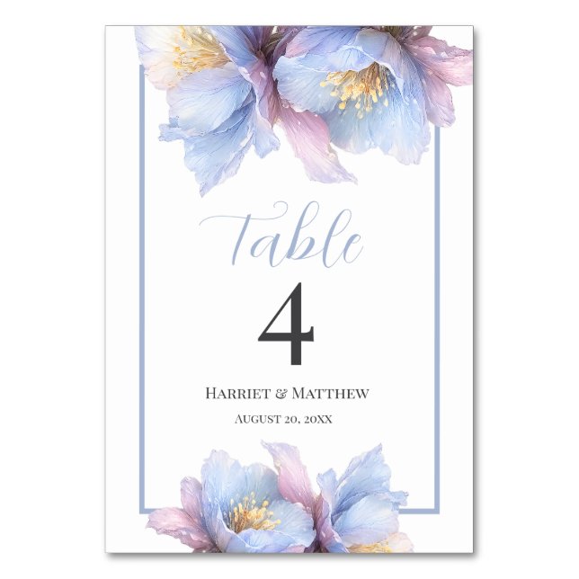 Artistic Pastel Botanical Florals Wedding Tischnummer (Vorderseite)