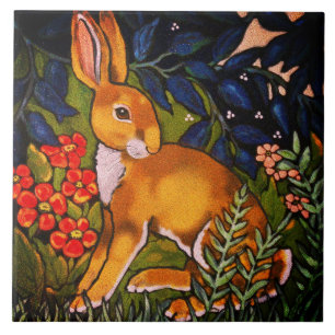Artistic Rabbit Hare Forest William Morris Bright Fliese