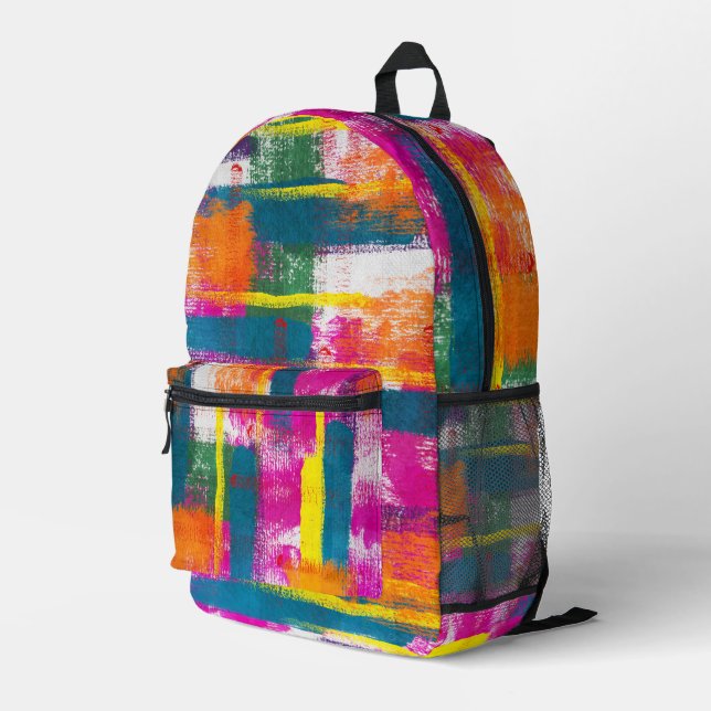 Artistic Rainbow Paint Abstrakt Bedruckter Rucksack (Rückseitige Ecke Rechts)