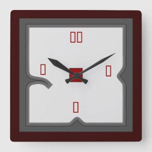 Artistic Red/ White/Grey >Wall Clock Quadratische Wanduhr