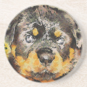 Artistic Rottweiler Puppy Portrait Getränkeuntersetzer