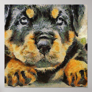 Artistic Rottweiler Puppy Portrait Poster