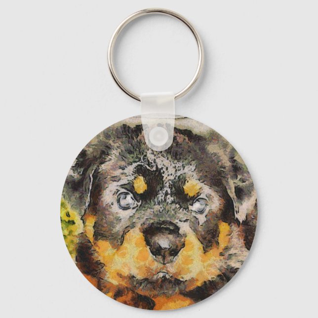 Artistic Rottweiler Puppy Portrait Schlüsselanhänger (Vorderseite)