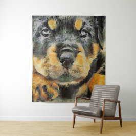 Artistic Rottweiler Puppy Portrait Wandteppich
