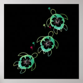 Artistic Sea Turtle Hibiskus Blume Stilvoll Niedli Poster