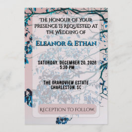 Artistic Teal Blue Branches Pink Sky Modern  Einladung