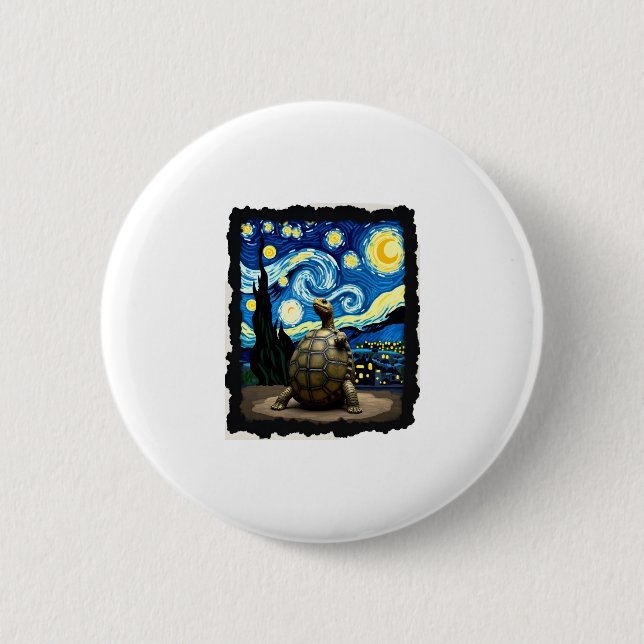 Artistic Turtle Shirt  Starry Night Turtle (2) Button (Vorderseite)