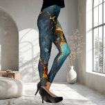 Artistic Veined Abstrakt Blue Ocher Leggings<br><div class="desc">Leggings mit abstraktem,  gealtertem Design in aquamarin-blau und warmen Ochsen.</div>