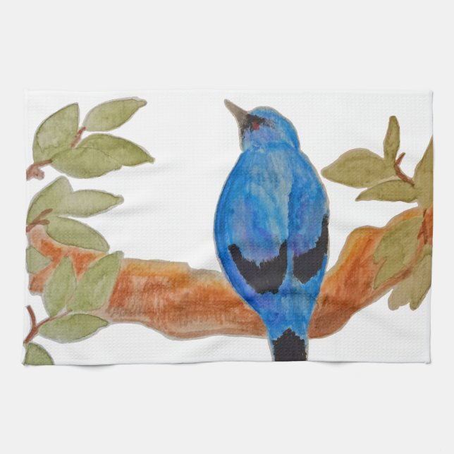 Artistic Watercolor Bird Blue Cuckoshrike Geschirrtuch (Horizontal)