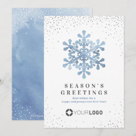 Artistic Watercolor Snowflake Blue Weihnachtskarte Einladung