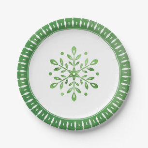 Artistic Watercolor Snowflake Grüne Weihnachten Pappteller