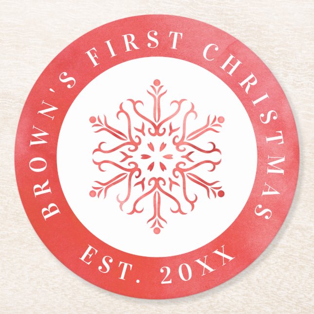 Artistic Watercolor Snowflake Rote Weihnachten Runder Pappuntersetzer (Vorderseite)