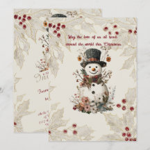 Artistic Watercolor Snowman Beige Floral