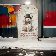 Artistic Watercolor Snowman Beige Floral